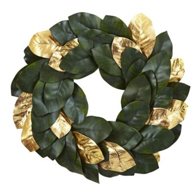 Nearly Natural 22 in. Golden Leaf Magnolia Wreath