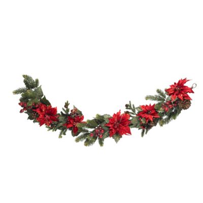 Nearly Natural 60 in. Poinsettia and Berry Garland