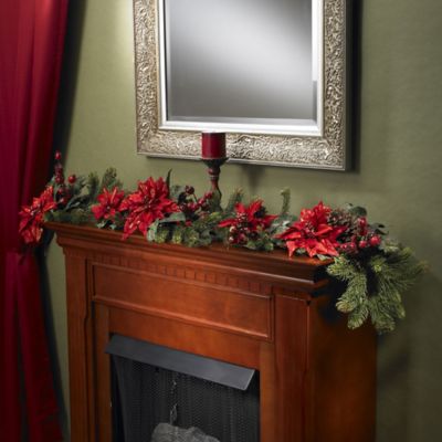 Nearly Natural 4916 Poinsettia And Berry Garland 60-Inch Red 