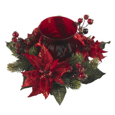 Image showing  13 in. Poinsettia and Berry Candelabrum