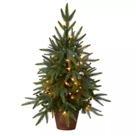 Nearly Natural 2.5 ft Pre-Lit Christmas Tree with Decorative Planter Artificial Christmas Trees