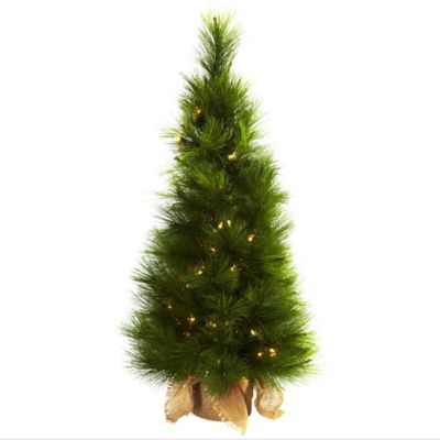 Nearly Natural 3 ft. Christmas Tree with Burlap Bag and Clear Lights