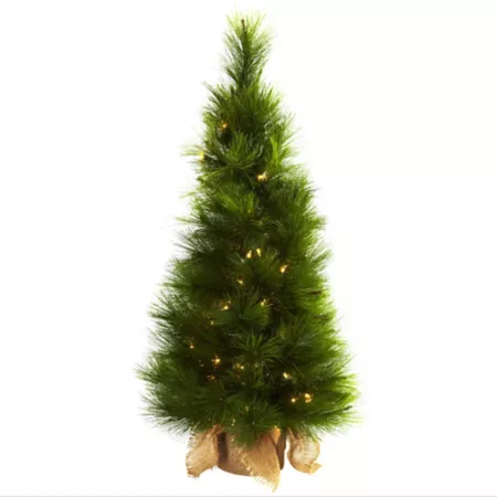 3 Foot Almost Natural Christmas Tree with Burlap Sack and Clear Lights Artificial Christmas Trees