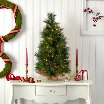 Image showing  3 ft. Pre-Lit Christmas Tree in Burlap Bag, Clear Lights