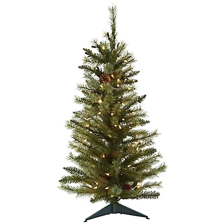 Nearly Natural 3 ft. Christmas Tree with Pine Cones and Clear Lights