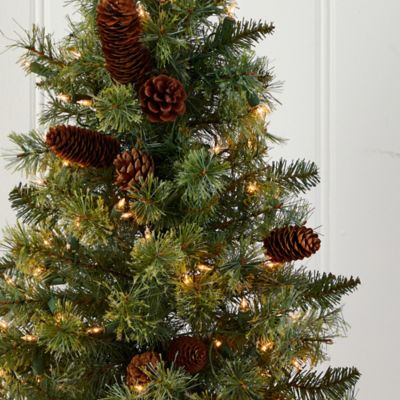 Image showing  3 ft. Pre-Lit Artificial Christmas Tree with Pine Cones, Clear Lights