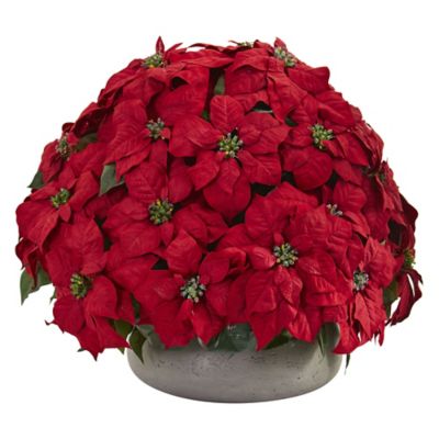 Nearly Natural 24 in. Large Poinsettia Artificial Plant in Stone Planter