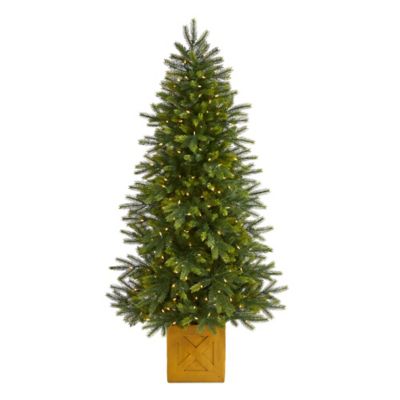Nearly Natural 6 ft. Manchester Fir Artificial Christmas Tree in Decorative Planter, 350 Clear Multifunction LED Lights
