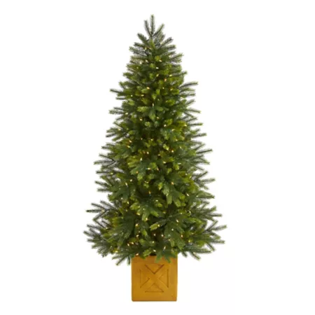 Nearly Natural 6-Foot Manchester Artificial Christmas Tree in Decorative Planter 350 Clear Multi-Function LED Lights Artificial Christmas Trees