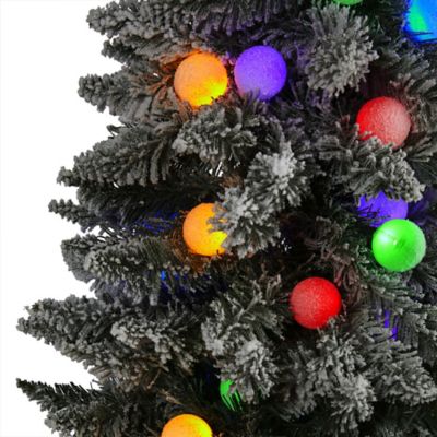 Image showing  7 ft. Flocked British Columbia Mountain Fir Artificial Christmas Tree in Planter, 75 Multicolor Bulbs