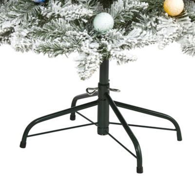 Image showing  7 ft. Flocked British Columbia Mountain Fir Artificial Christmas Tree in Planter, 75 Multicolor Bulbs