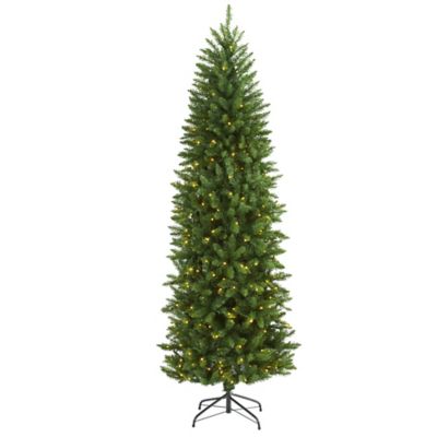 Nearly Natural 6.5 ft. Pre-Lit Slim Green Mountain Pine Artificial Christmas Tree with 300 Clear LED Lights