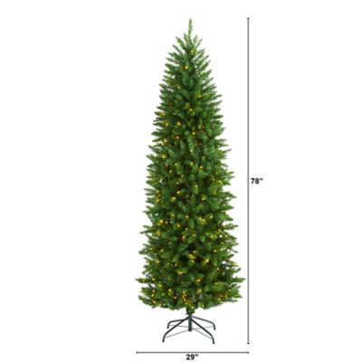 Image showing  6.5 ft. Pre-Lit Slim Green Mountain Pine Artificial Christmas Tree with 300 Clear LED Lights