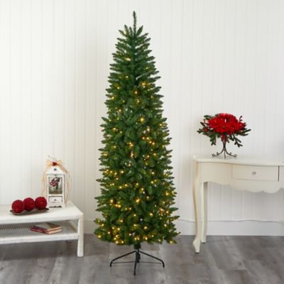 Image showing  7 ft. Slim Green Mountain Pine Artificial Christmas Tree, 300 Clear LED Lights