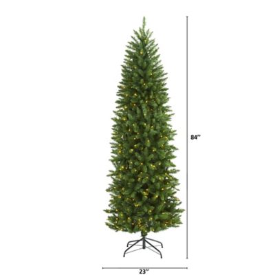 Image showing  7 ft. Slim Green Mountain Pine Artificial Christmas Tree, 300 Clear LED Lights