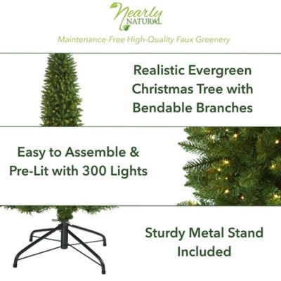 Image showing  7 ft. Slim Green Mountain Pine Artificial Christmas Tree, 300 Clear LED Lights