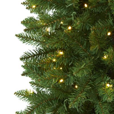 Image showing  7 ft. Slim Green Mountain Pine Artificial Christmas Tree, 300 Clear LED Lights