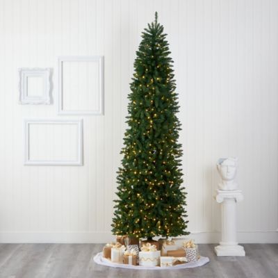 Image showing  9 ft. Pre-Lit Slim Green Mountain Pine Artificial Christmas Tree, 600 Clear LED Lights