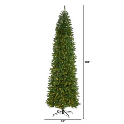 Image showing  9 ft. Pre-Lit Slim Green Mountain Pine Artificial Christmas Tree, 600 Clear LED Lights