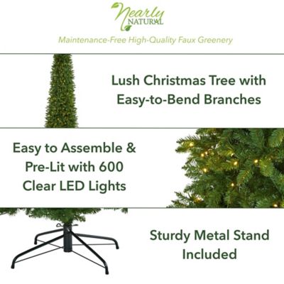 Image showing  9 ft. Pre-Lit Slim Green Mountain Pine Artificial Christmas Tree, 600 Clear LED Lights