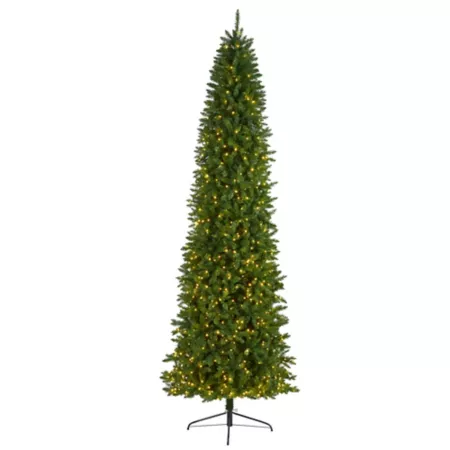 Nearly Natural 10-Foot Slim Green Mountain Pine Artificial Christmas Tree 800 Clear LED Lights Artificial Christmas Trees