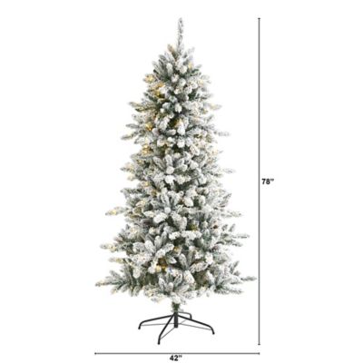 Image showing 1 th Nearly Natural 7 ft. Flocked Livingston Fir Artificial Christmas Tree, Includes Pine Cones and 300 Clear Warm LED Lights