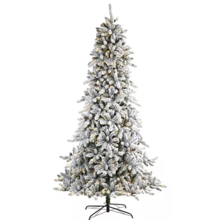 Livingston 9 ft Nearly Natural Flocked Artificial Christmas Tree Includes Pine Cones and 650 Warm Clear LED Lights Artificial Christmas Trees