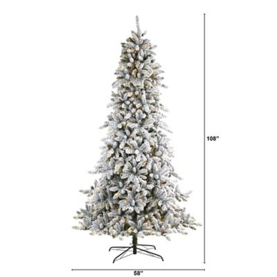Image showing  9 ft. Flocked Livingston Fir Artificial Christmas Tree, Includes Pine Cones and 650 Clear Warm LED Lights