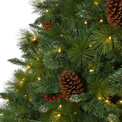 Image showing  8 ft. Montana Mixed Pine Artificial Christmas Tree, Includes Pine Cones Berries and 700 Clear LED Lights