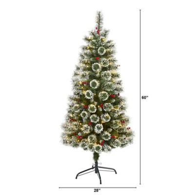 Image showing  5 ft. Frosted Swiss Pine Artificial Christmas Tree, 200 Clear LED Lights and Berries