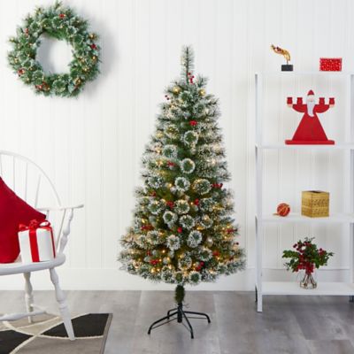 Image showing  5 ft. Frosted Swiss Pine Artificial Christmas Tree, 200 Clear LED Lights and Berries
