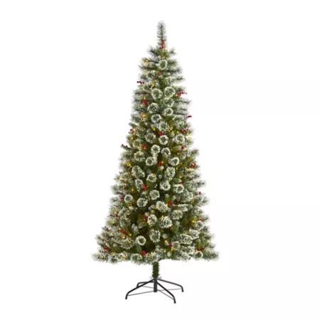 Nearly Natural 7-Foot Frosted Swiss Pine Artificial Christmas Tree 400 Clear LED Lights and Berries Artificial Christmas Trees