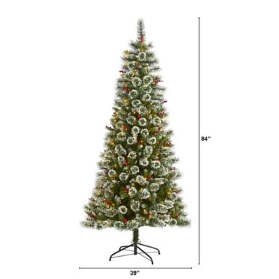Image showing  7 ft. Frosted Swiss Pine Artificial Christmas Tree, 400 Clear LED Lights and Berries