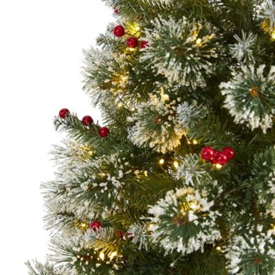 Image showing  7 ft. Frosted Swiss Pine Artificial Christmas Tree, 400 Clear LED Lights and Berries