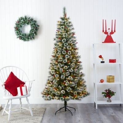 Image showing  7 ft. Frosted Swiss Pine Artificial Christmas Tree, 400 Clear LED Lights and Berries
