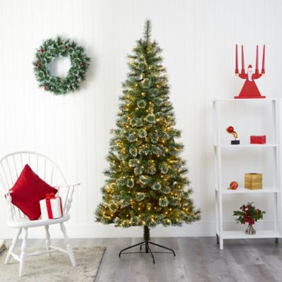 Image showing  7 ft. Wisconsin Slim Snow Tip Pine Artificial Christmas Tree, 400 Clear LED Lights