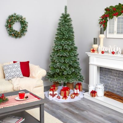 Image showing 6 th Nearly Natural 7 ft. Wisconsin Slim Snow Tip Pine Artificial Christmas Tree, 400 Clear LED Lights