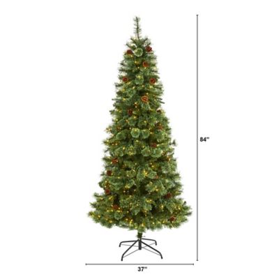 Image showing  7 ft. White Mountain Pine Artificial Christmas Tree, 400 Clear LED Lights and Pine Cones