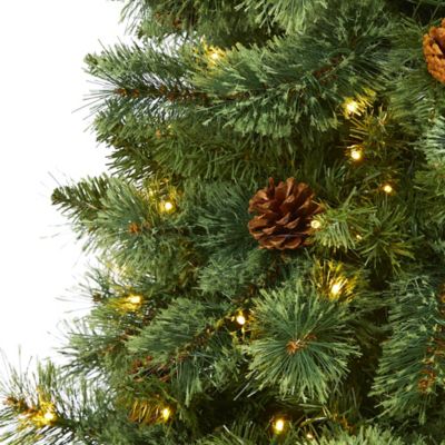 Image showing  7 ft. White Mountain Pine Artificial Christmas Tree, 400 Clear LED Lights and Pine Cones