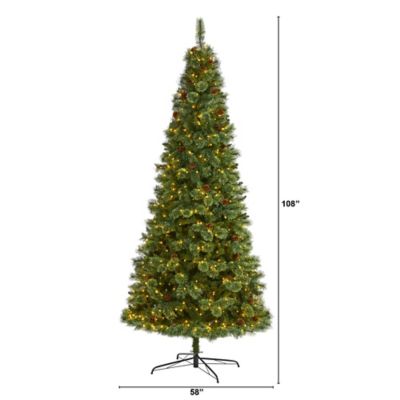 Image showing  9 ft. White Mountain Pine Artificial Christmas Tree, 650 Clear LED Lights and Pine Cones