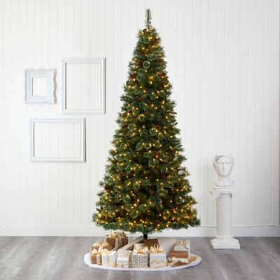 Image showing  9 ft. White Mountain Pine Artificial Christmas Tree, 650 Clear LED Lights and Pine Cones
