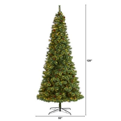Image showing  10 ft. Pre-Lit White Mountain Pine Artificial Christmas Tree with Pine Cones, Clear LED Lights