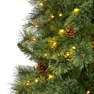 Image showing  10 ft. Pre-Lit White Mountain Pine Artificial Christmas Tree with Pine Cones, Clear LED Lights