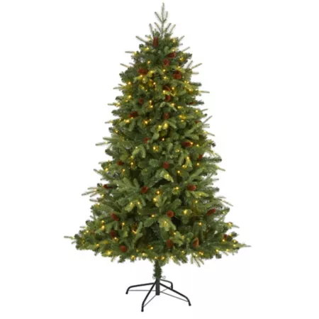 Nearly Natural 6' Pre-Lit Wellington Spruce Artificial Christmas Tree 300 Clear LED Lights and Pine Cones Artificial Christmas Trees