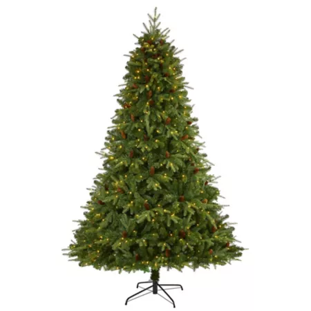 Nearly Natural 8 ft Natural Looking Wellington Spruce Artificial Christmas Tree 550 Clear LED Lights and Pine Cones Artificial Christmas Trees