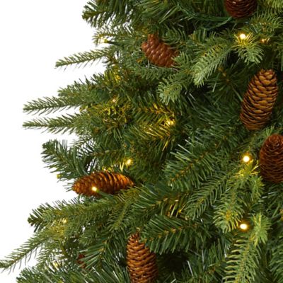 Image showing  8 ft. Wellington Spruce Natural Look Artificial Christmas Tree, 550 Clear LED Lights and Pine Cones
