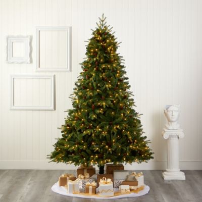 Image showing  8 ft. Wellington Spruce Natural Look Artificial Christmas Tree, 550 Clear LED Lights and Pine Cones