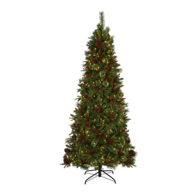 Nearly Natural 8 ft. Norway Mixed Pine Artificial Christmas Tree, 450 Clear LED Lights, Pine Cones and Berries