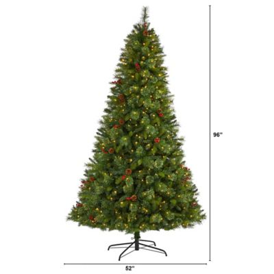 Image showing  8 ft. Aberdeen Spruce Artificial Christmas Tree, 500 Clear LED Lights, Pine Cones and Red Berries