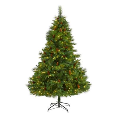 Nearly Natural 7 ft. West Virginia Full Bodied Mixed Pine Artificial Christmas Tree, 400 Clear LED Lights and Pine Cones